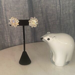 Vintage AB Crystal Cluster Clip Earrings‎